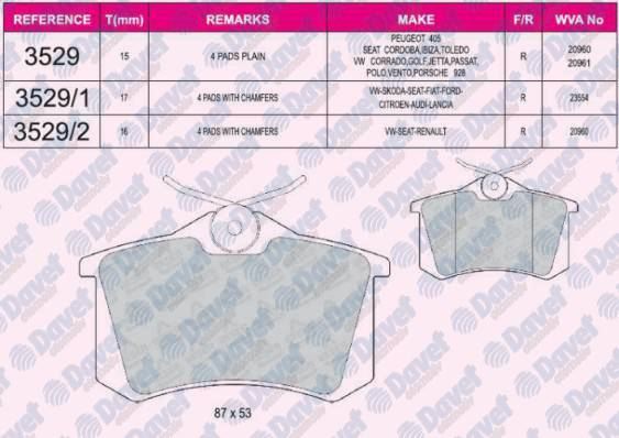 BESER 3529 Fren Balatasi Arka Wva 20961 Passat Golf Iv Bora Polo  (87-96) Fluence Megane 15mm